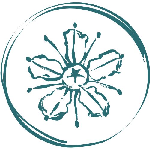 Imagem da logo da empresa WArruda, que é uma flor de arruda, dentro de um círculo na cor verde. Simboliza a paz e a cura.