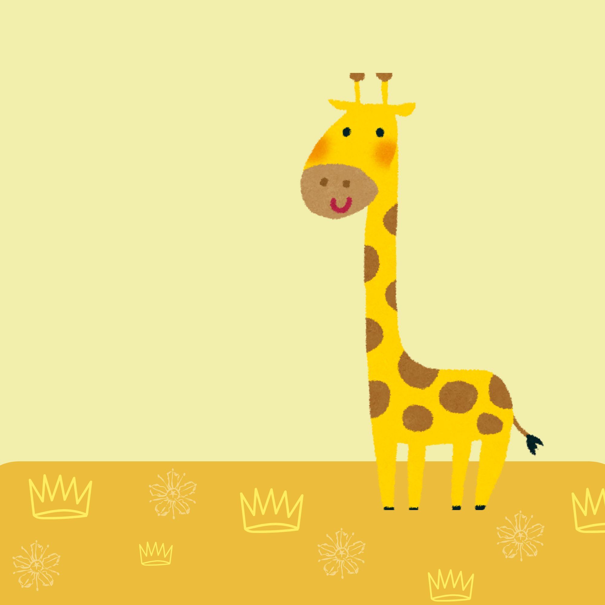 Desenho de uma girafa amarela com manchas marrons, em fundo em tom bege pastel. A girafa é o mascote da CNV.